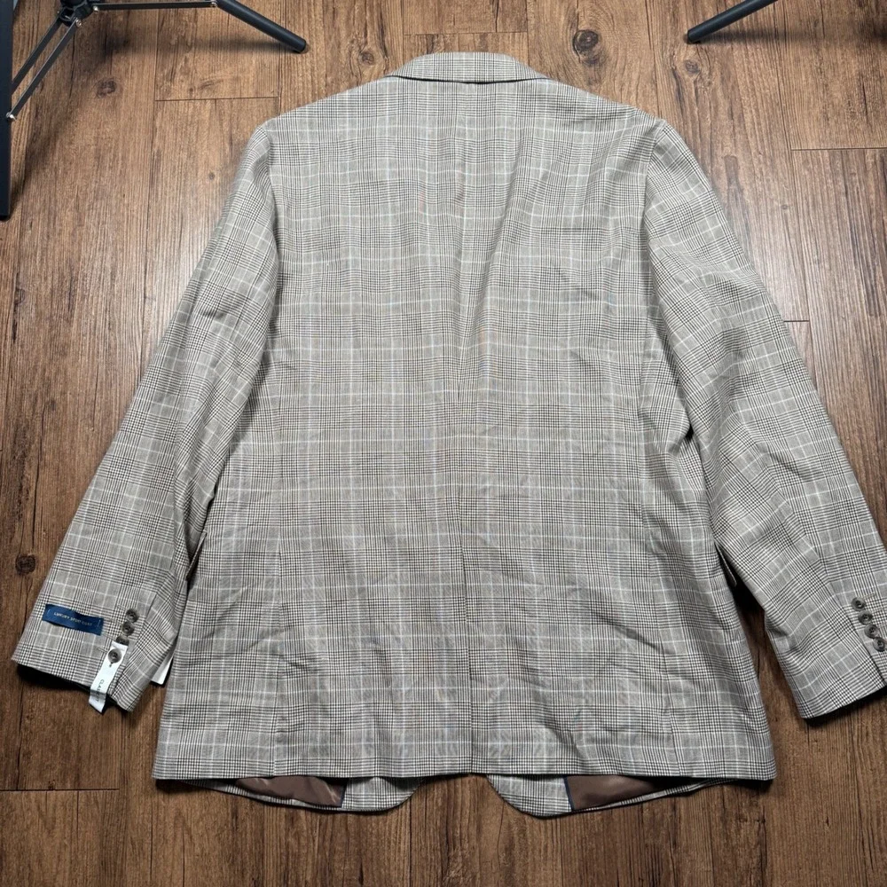 Stafford Luxury Sport Coat Men 46R Brown Glen Plaid Linen Blend Unstructured NWT